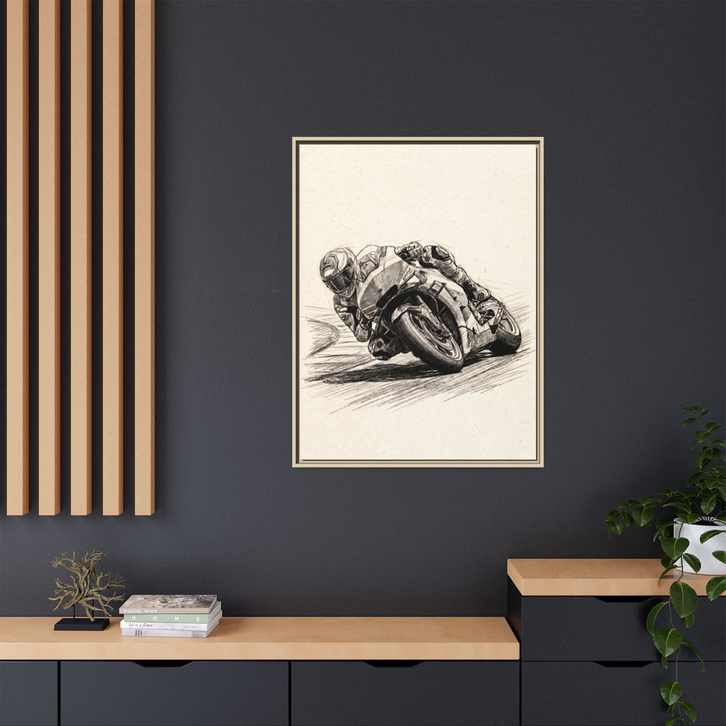 Motorcycle Racing Sketch Matte Canvas Print (Framed)