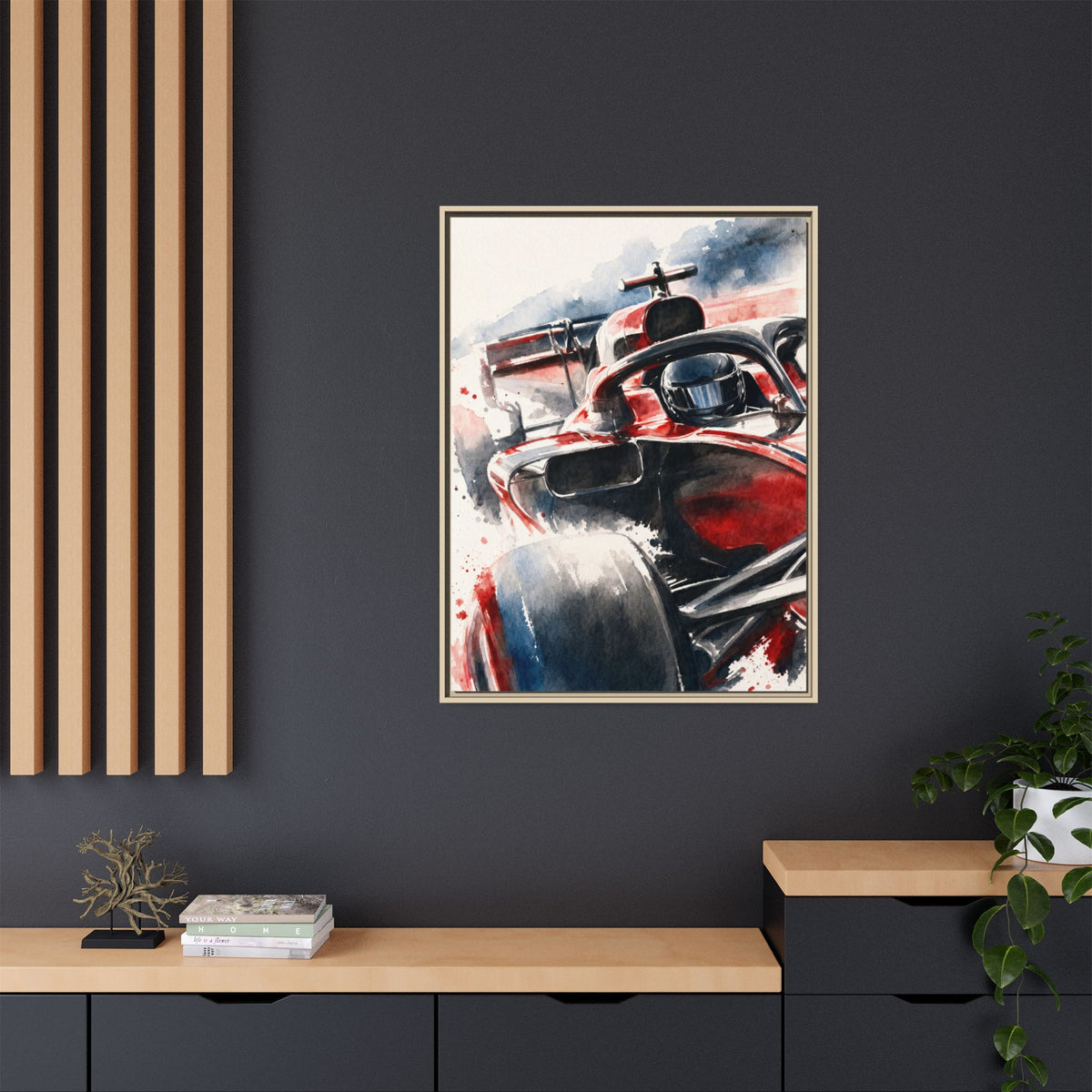Framed Water Color F1 Car Canvas Print — Formula 1 Motorsport Wall Art