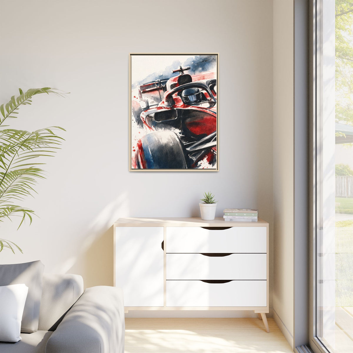 Framed Water Color F1 Car Canvas Print — Formula 1 Motorsport Wall Art