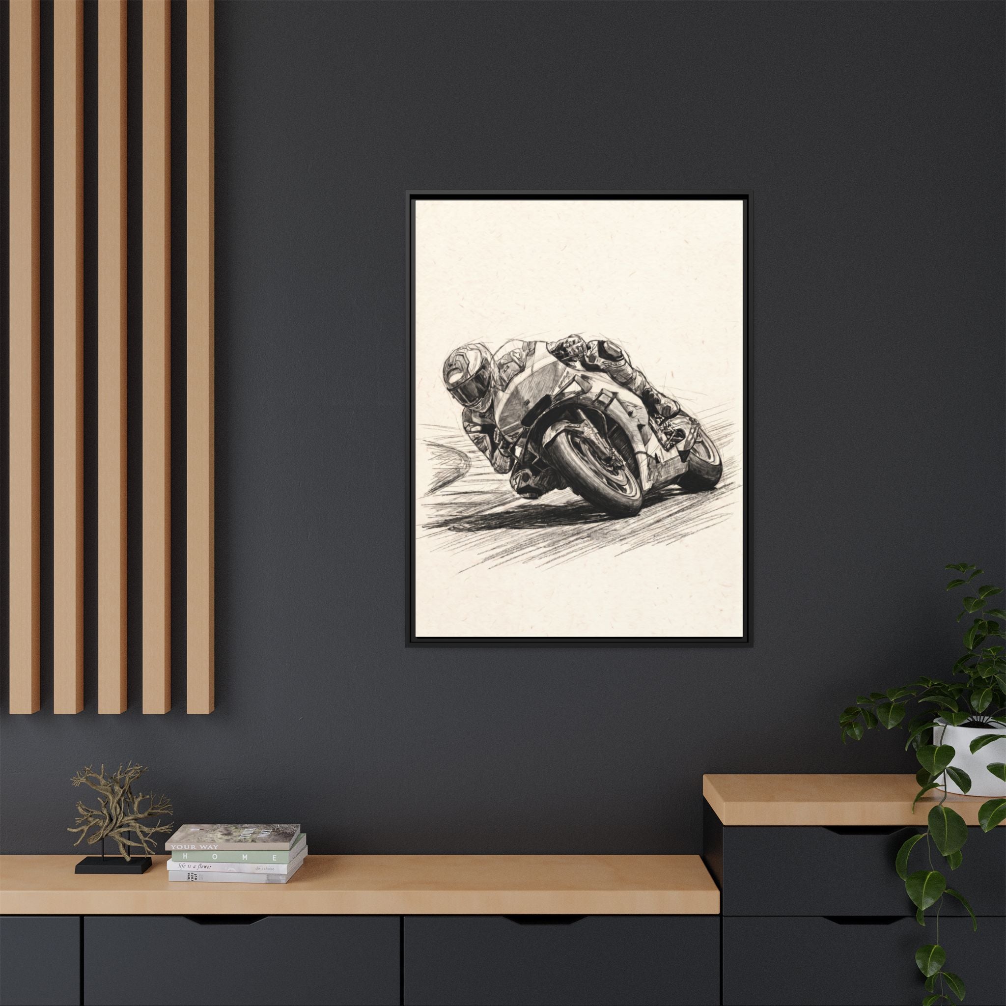 Motorcycle Racing Sketch Matte Canvas Print (Framed)