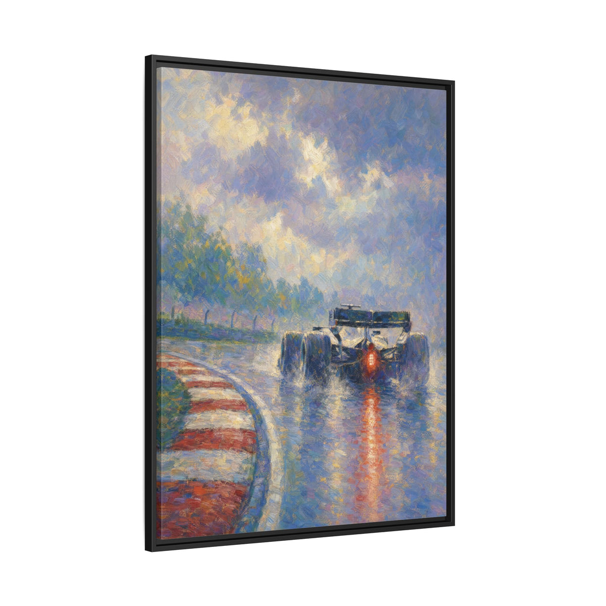 Impressionist F1 Wet Race Wall Art — Framed Matte Canvas