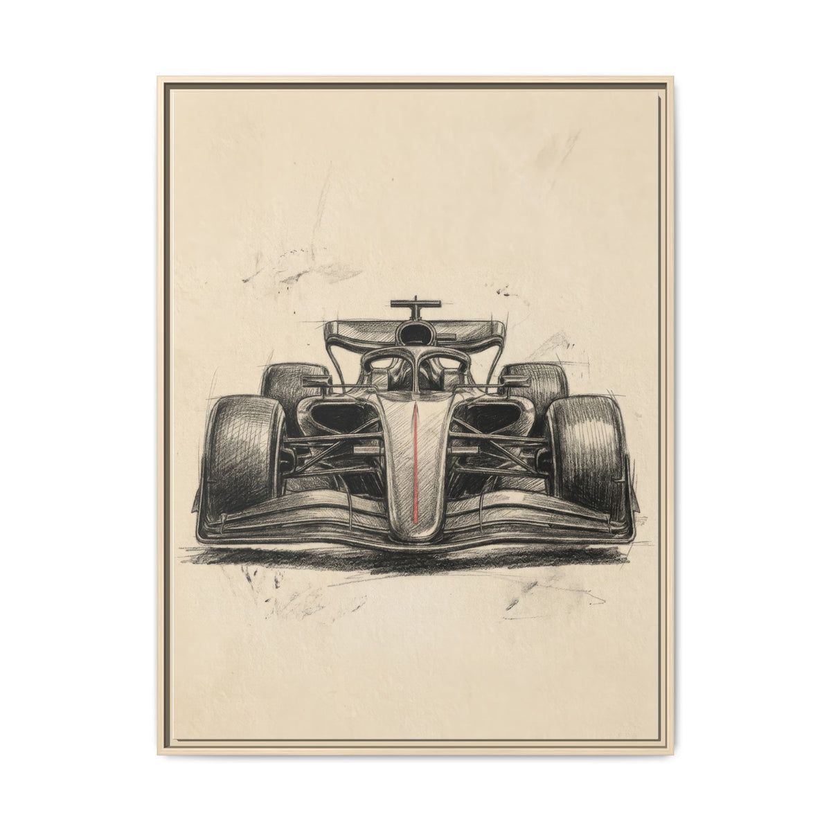 Hand-sketched F1 Race Car Matte Canvas Print — Framed Motorsport Wall Art