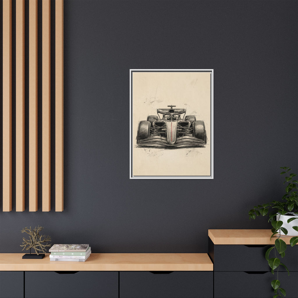 Hand-sketched F1 Race Car Matte Canvas Print — Framed Motorsport Wall Art