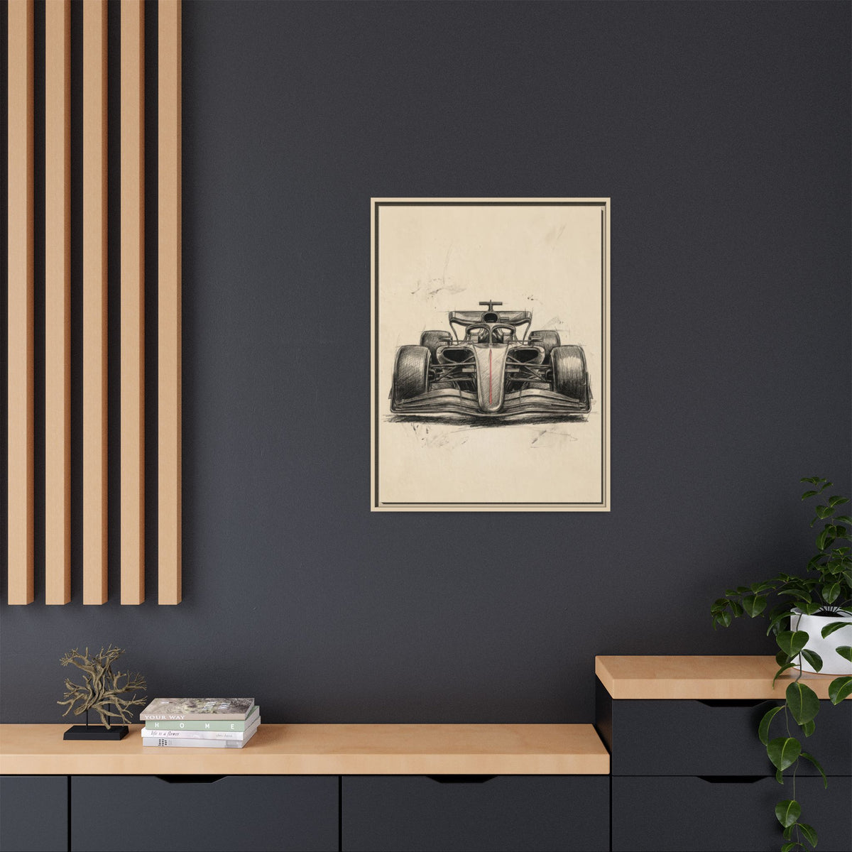 Hand-sketched F1 Race Car Matte Canvas Print — Framed Motorsport Wall Art