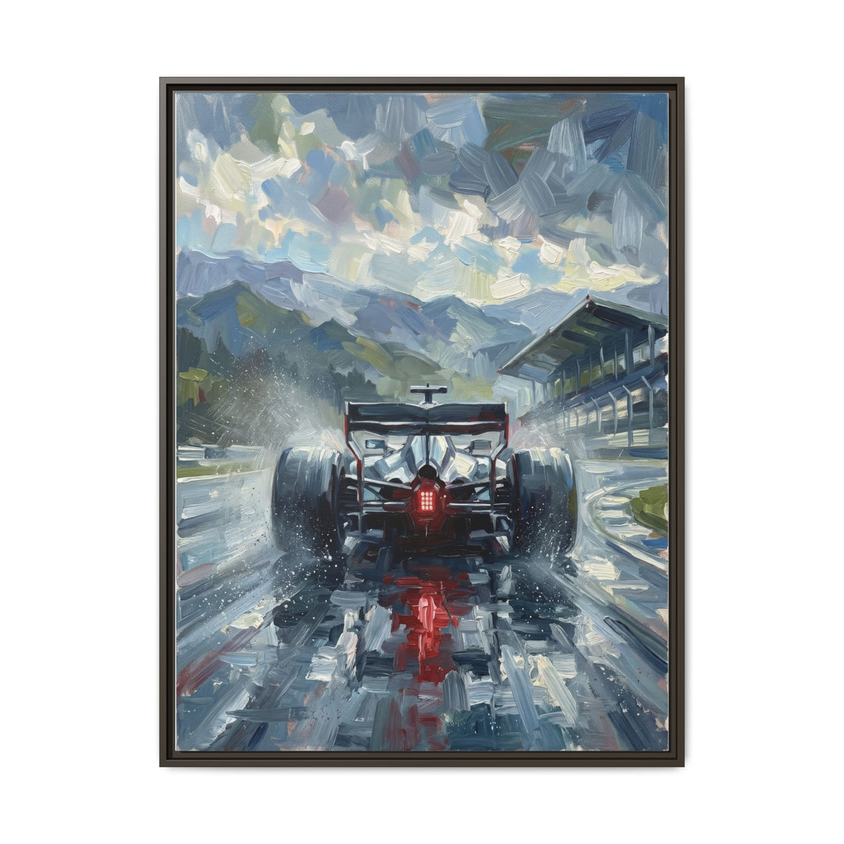 Formula One Wet Racing Car Matte Canvas Print – Framed Motorsport Wall Art