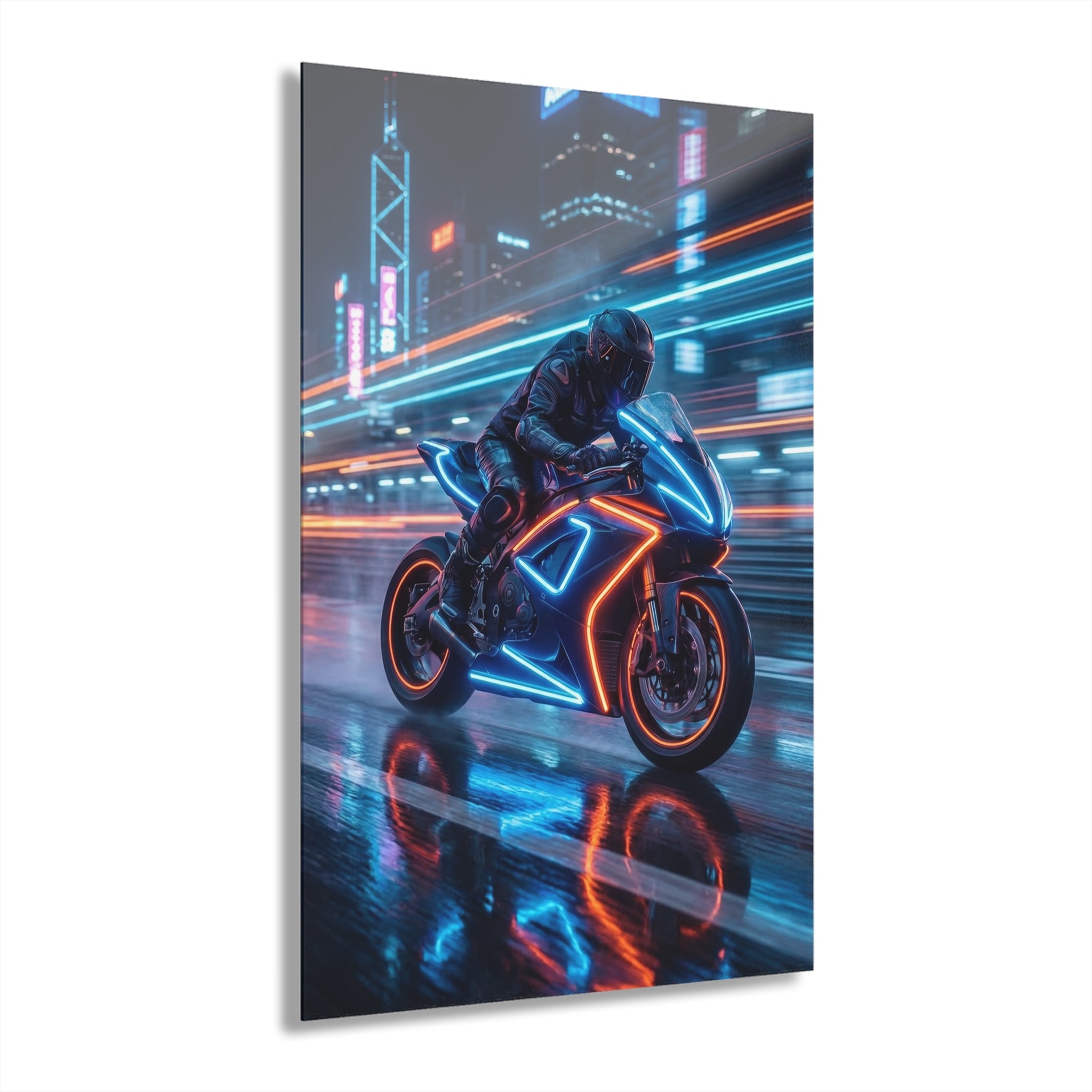 Neon Cyberbike Acrylic Print — Motorcycle Wall Art (French Cleat Hanging)
