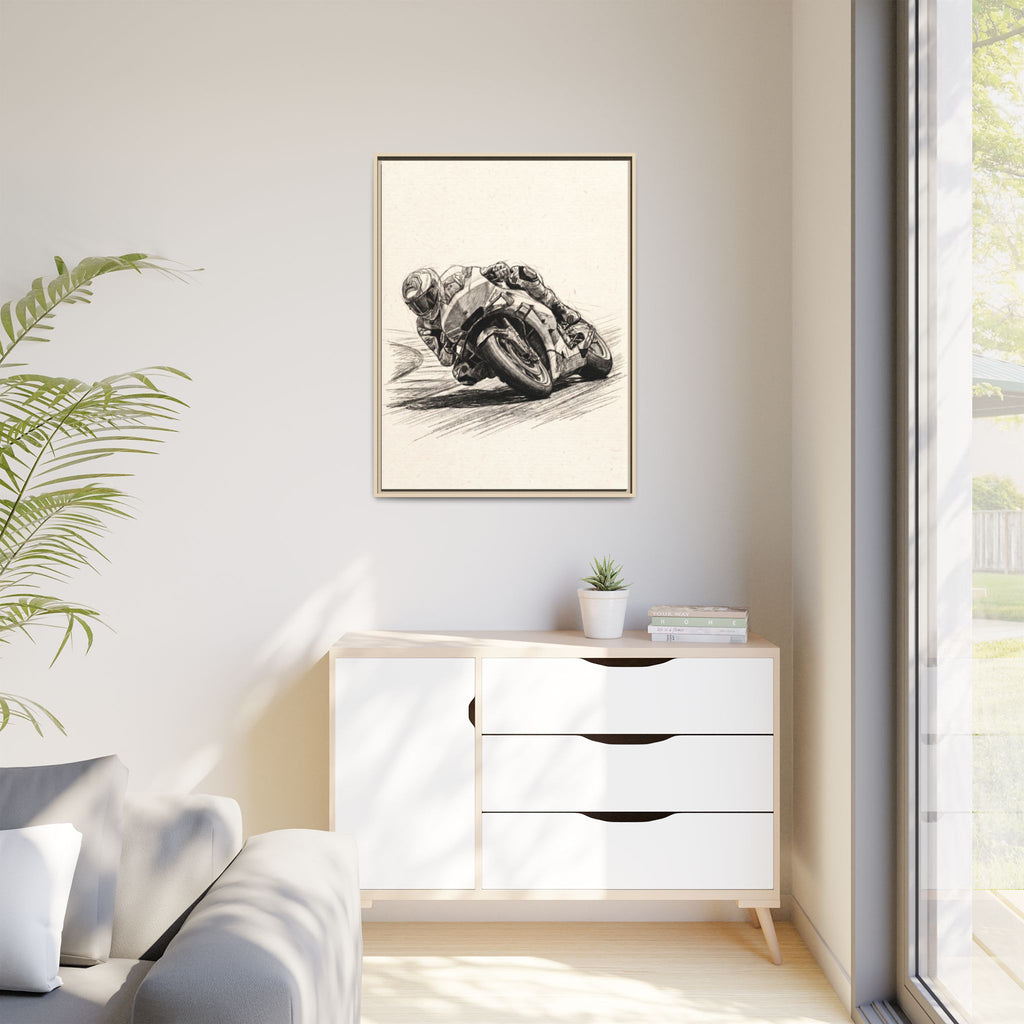 Motorcycle Racing Sketch Matte Canvas Print (Framed)
