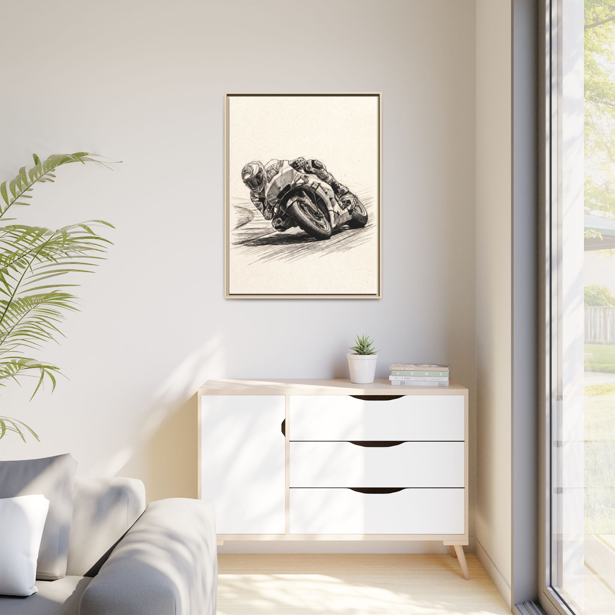 Motorcycle Racing Sketch Matte Canvas Print (Framed)