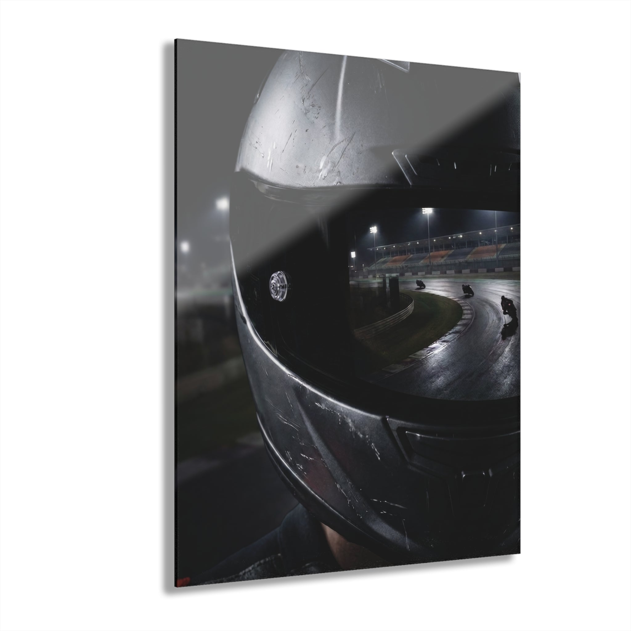 Racing Helmet Nighttrack Acrylic Print (French Cleat Hanging)