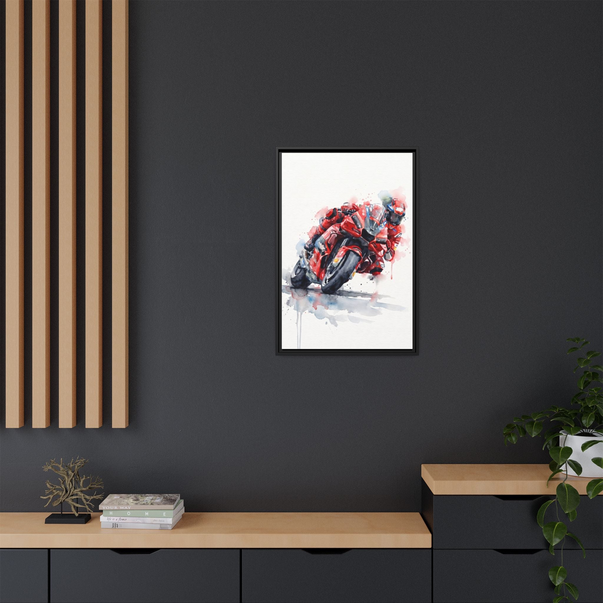 MotoGP Watercolor Print — Matte Framed Canvas