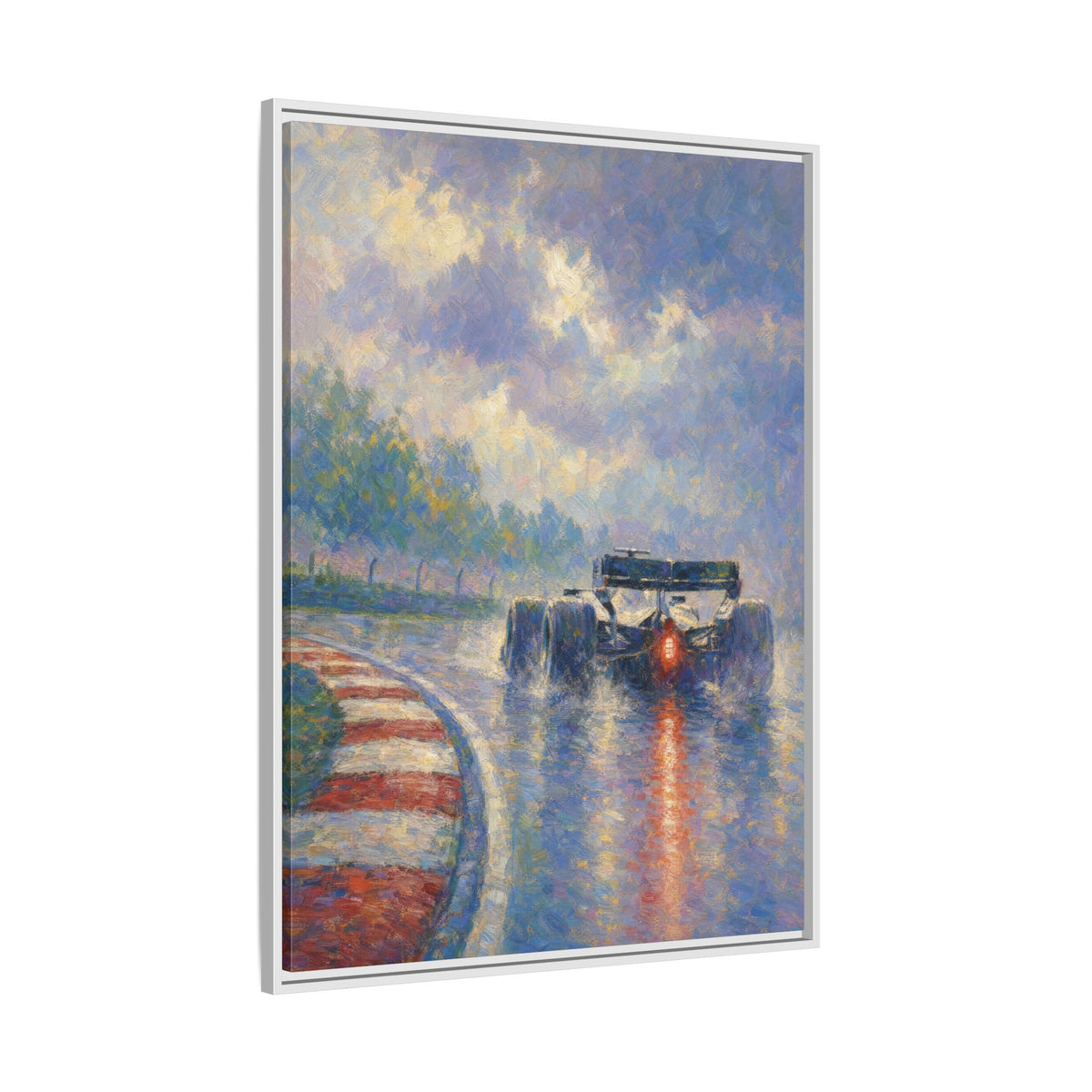 Impressionist F1 Wet Race Wall Art — Framed Matte Canvas