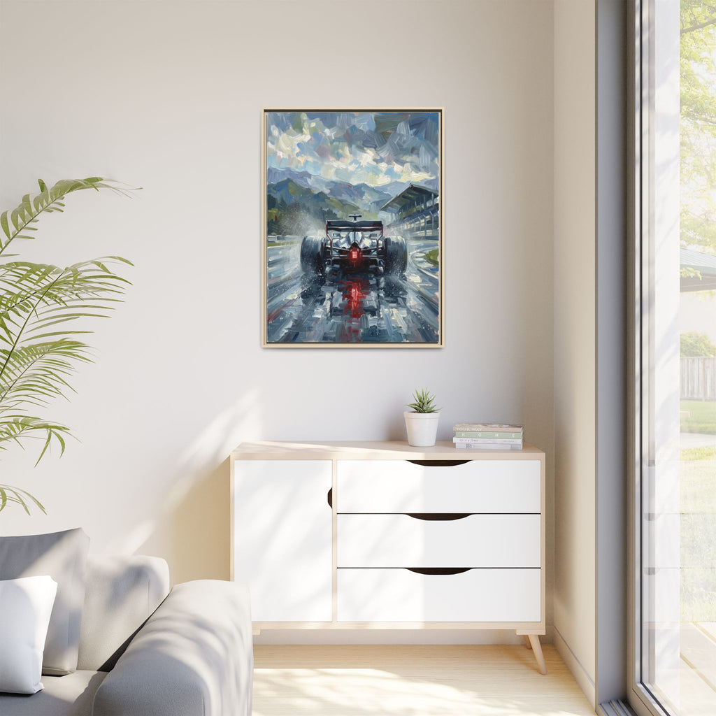 Formula One Wet Racing Car Matte Canvas Print – Framed Motorsport Wall Art