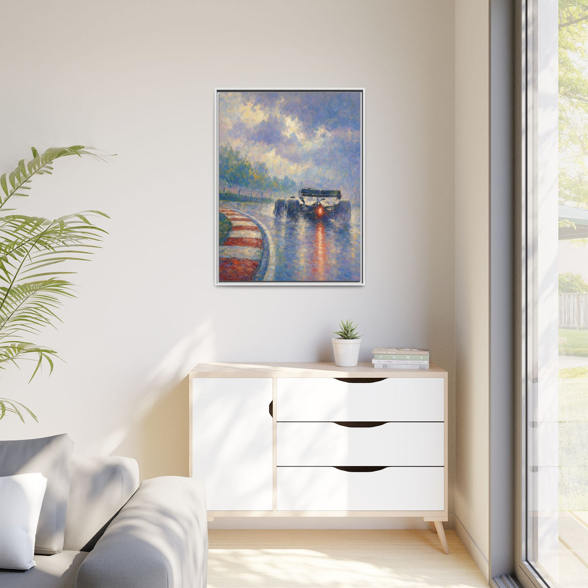 Impressionist F1 Wet Race Wall Art — Framed Matte Canvas