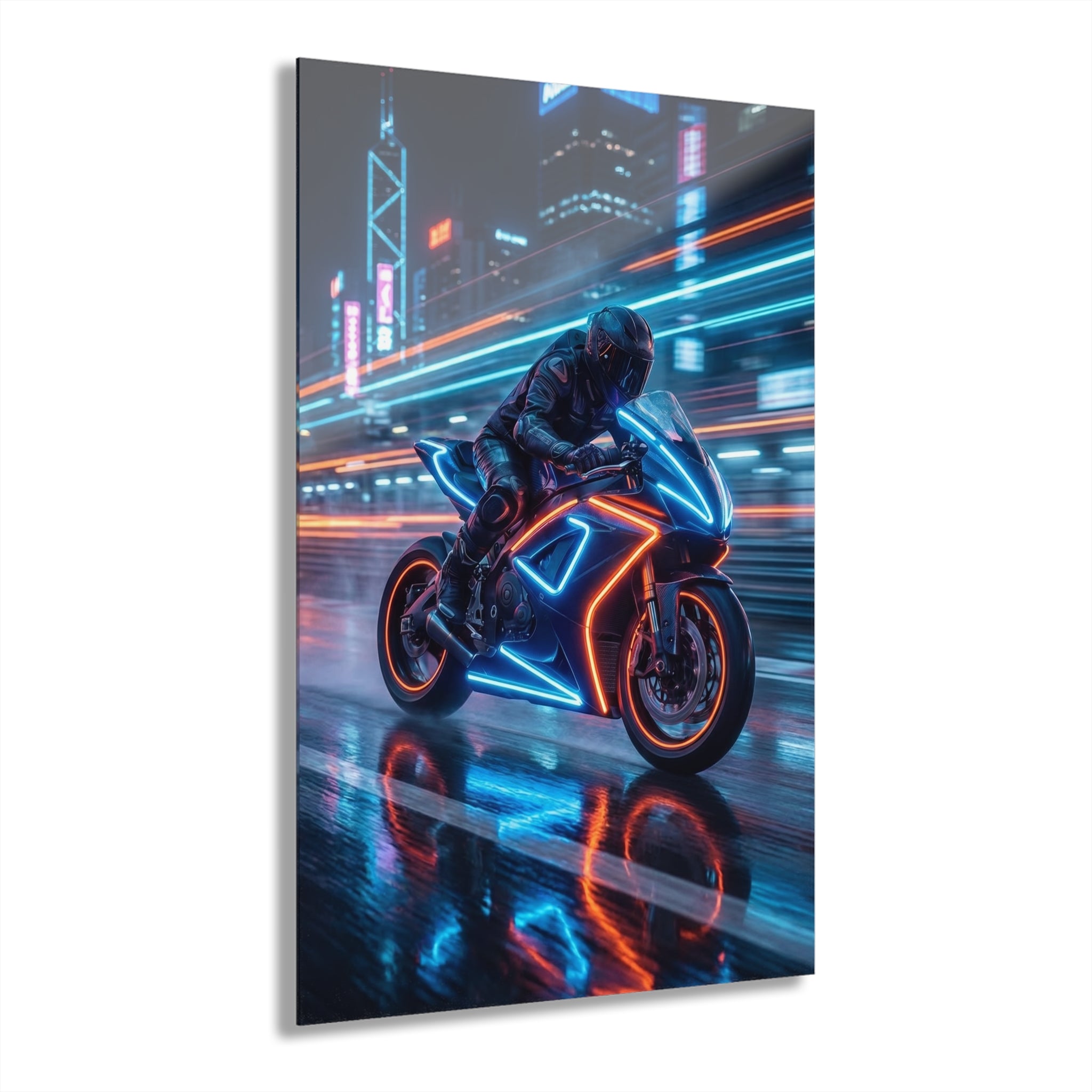 Neon Cyberbike Acrylic Print — Motorcycle Wall Art (French Cleat Hanging)