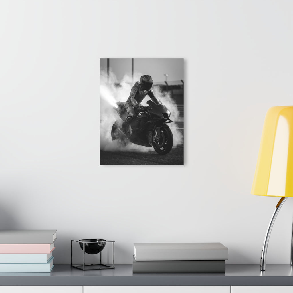 MotoGP Burnout Acrylic Print - Black & White Sportbike Wall Art (French Cleat Hanging)