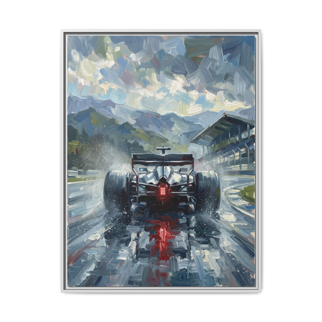 Formula One Wet Racing Car Matte Canvas Print – Framed Motorsport Wall Art
