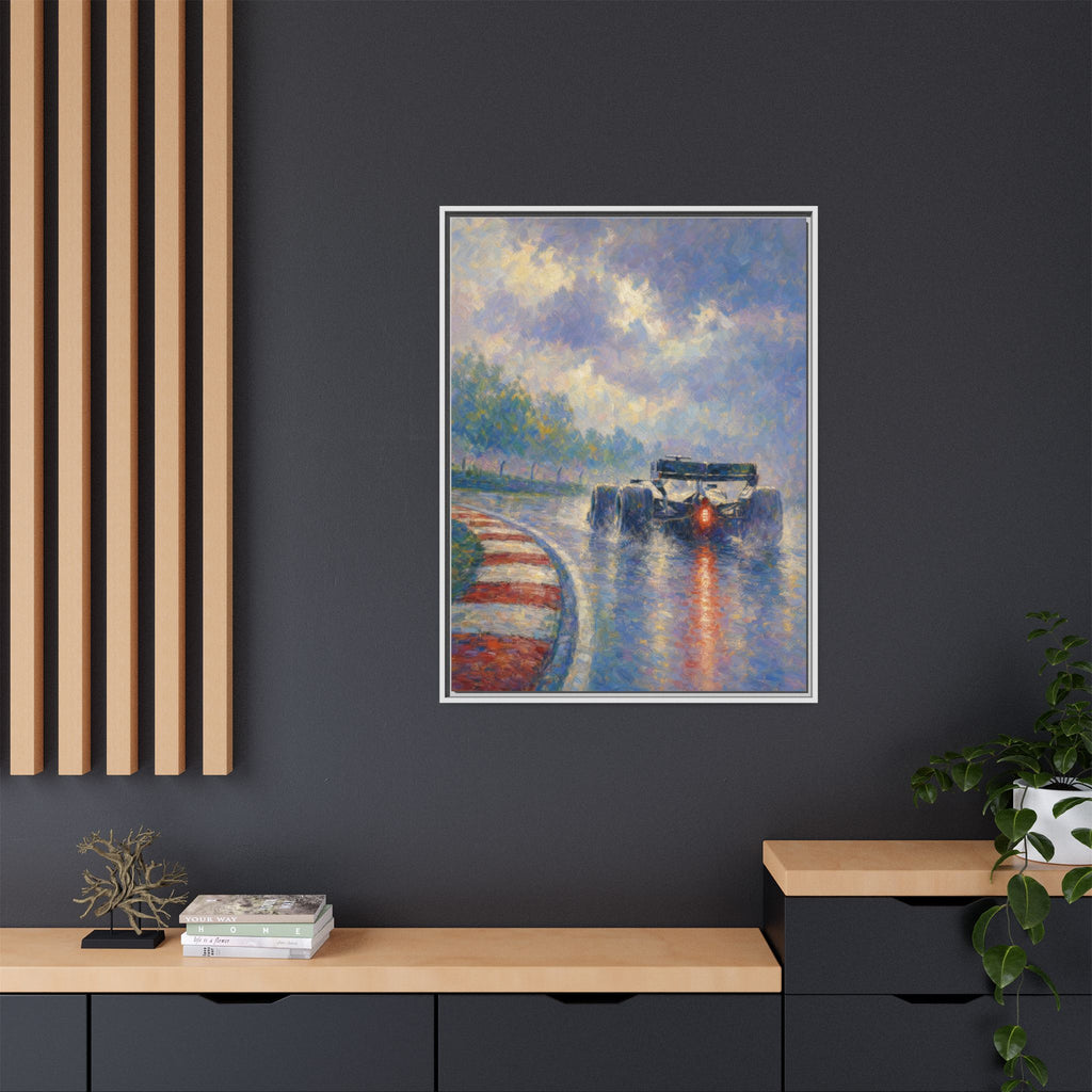 Impressionist F1 Wet Race Wall Art — Framed Matte Canvas