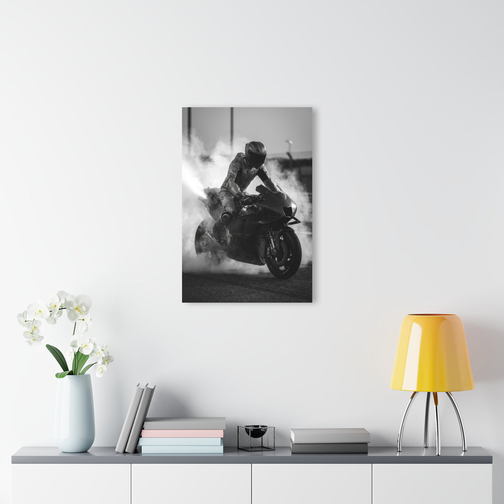 MotoGP Burnout Acrylic Print - Black & White Sportbike Wall Art (French Cleat Hanging)