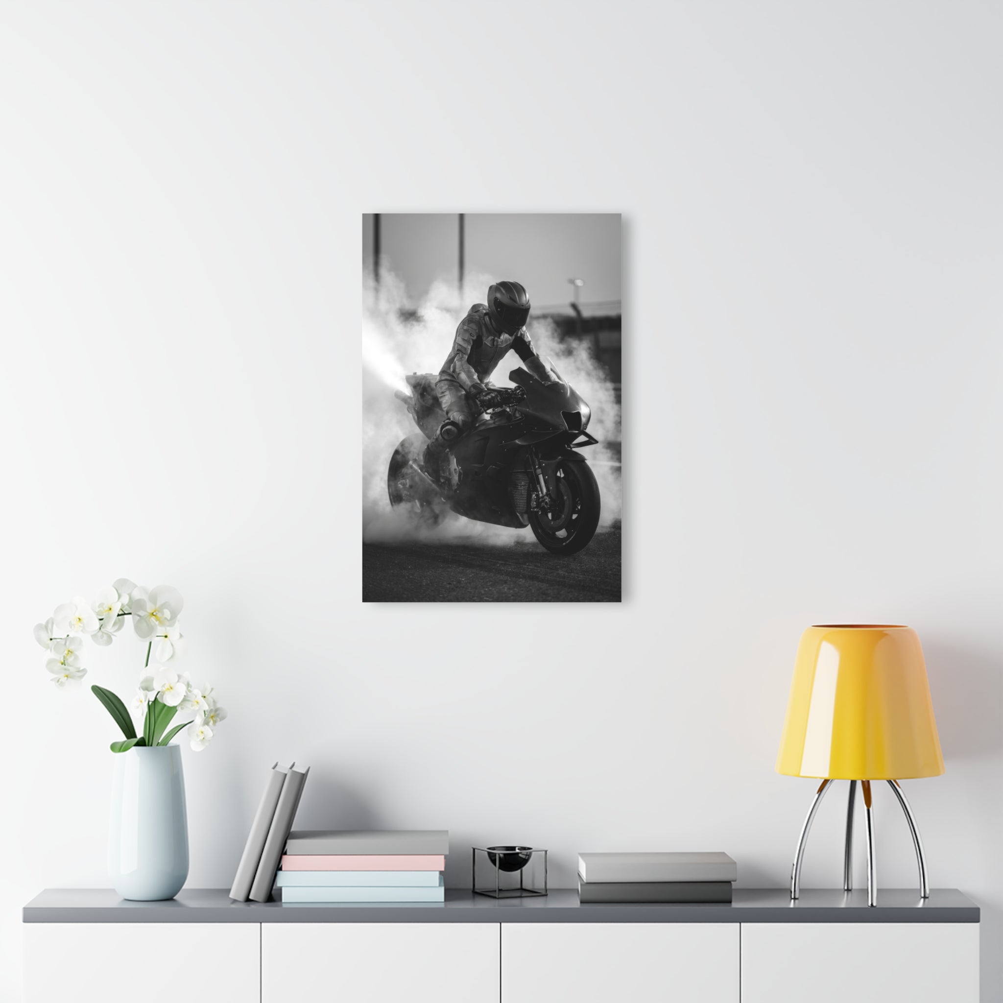 MotoGP Burnout Acrylic Print - Black & White Sportbike Wall Art (French Cleat Hanging)