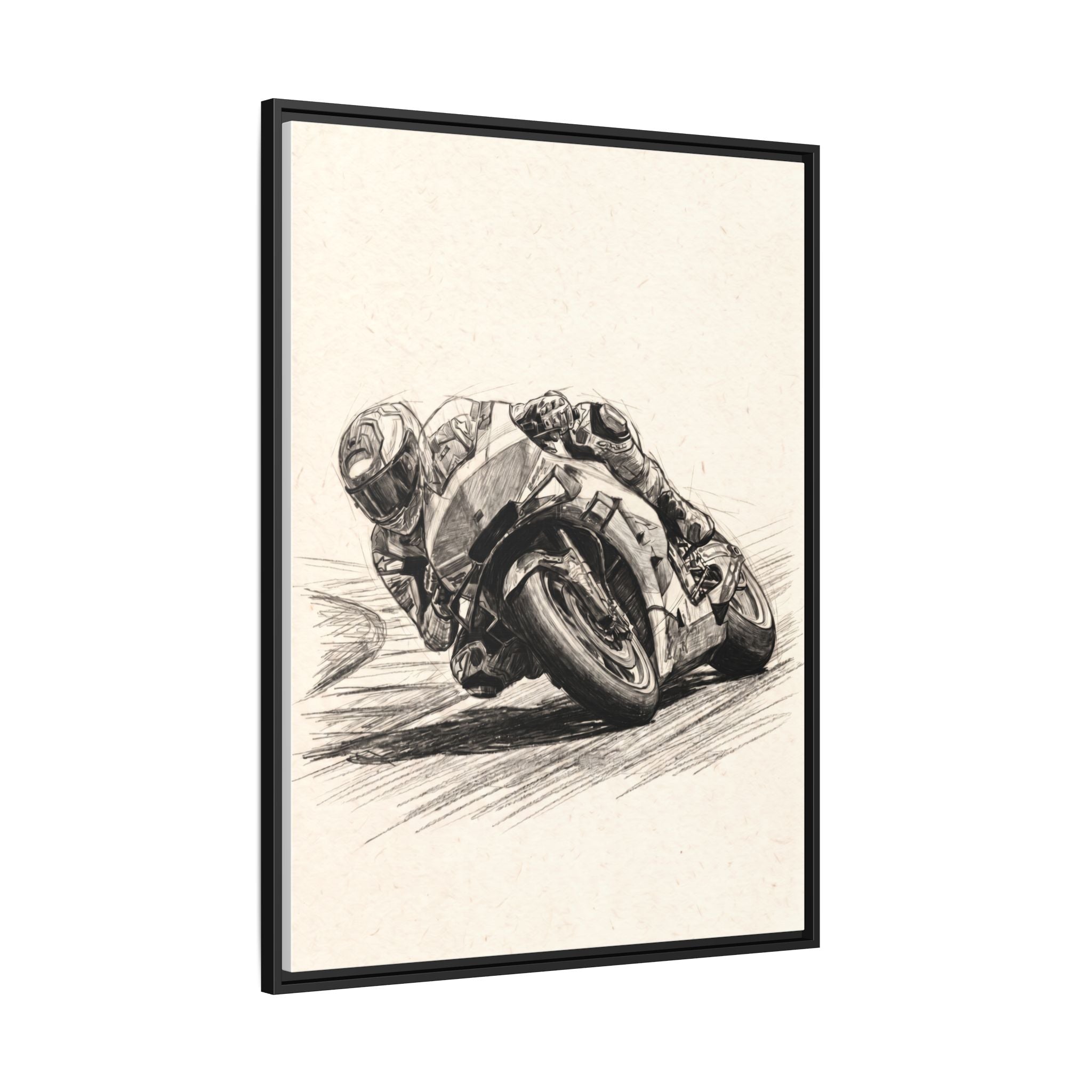 Motorcycle Racing Sketch Matte Canvas Print (Framed)