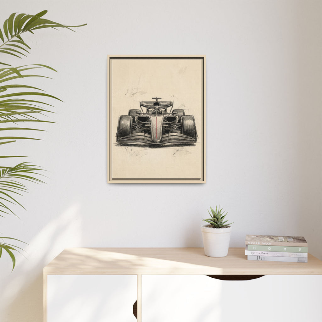 Hand-sketched F1 Race Car Matte Canvas Print — Framed Motorsport Wall Art