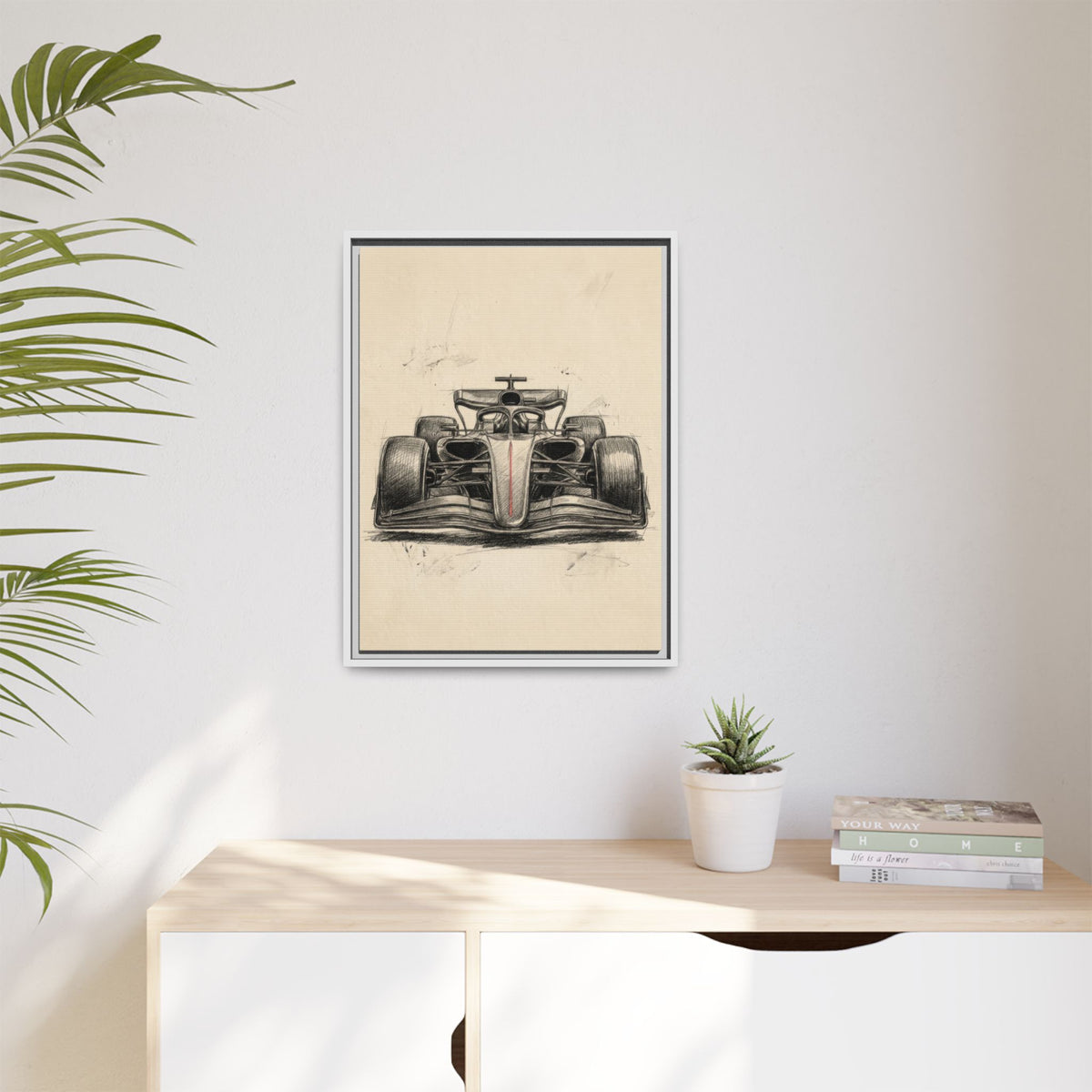 Hand-sketched F1 Race Car Matte Canvas Print — Framed Motorsport Wall Art