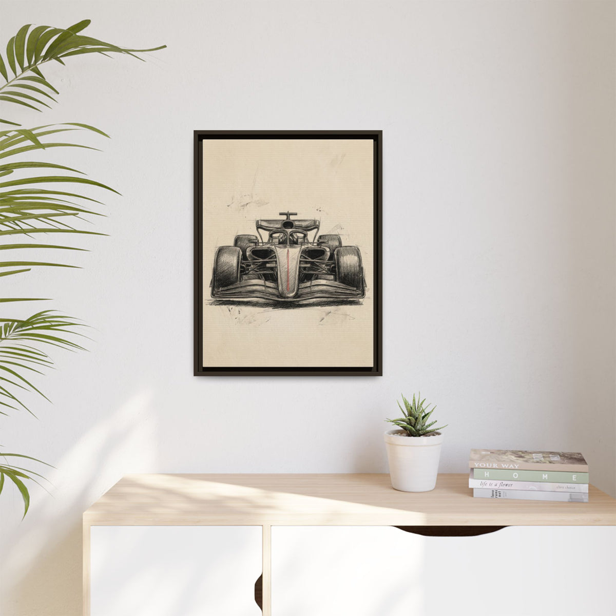 Hand-sketched F1 Race Car Matte Canvas Print — Framed Motorsport Wall Art