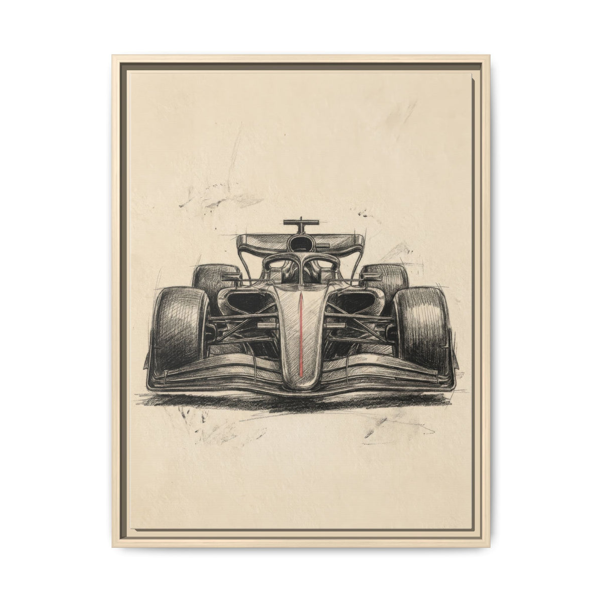 Hand-sketched F1 Race Car Matte Canvas Print — Framed Motorsport Wall Art