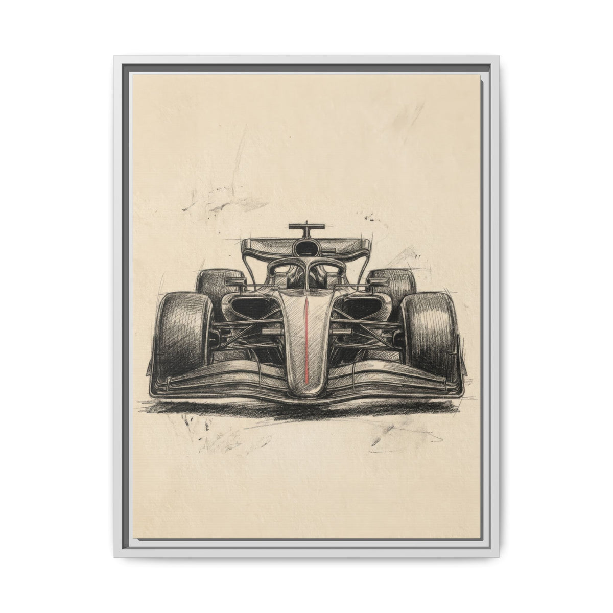 Hand-sketched F1 Race Car Matte Canvas Print — Framed Motorsport Wall Art