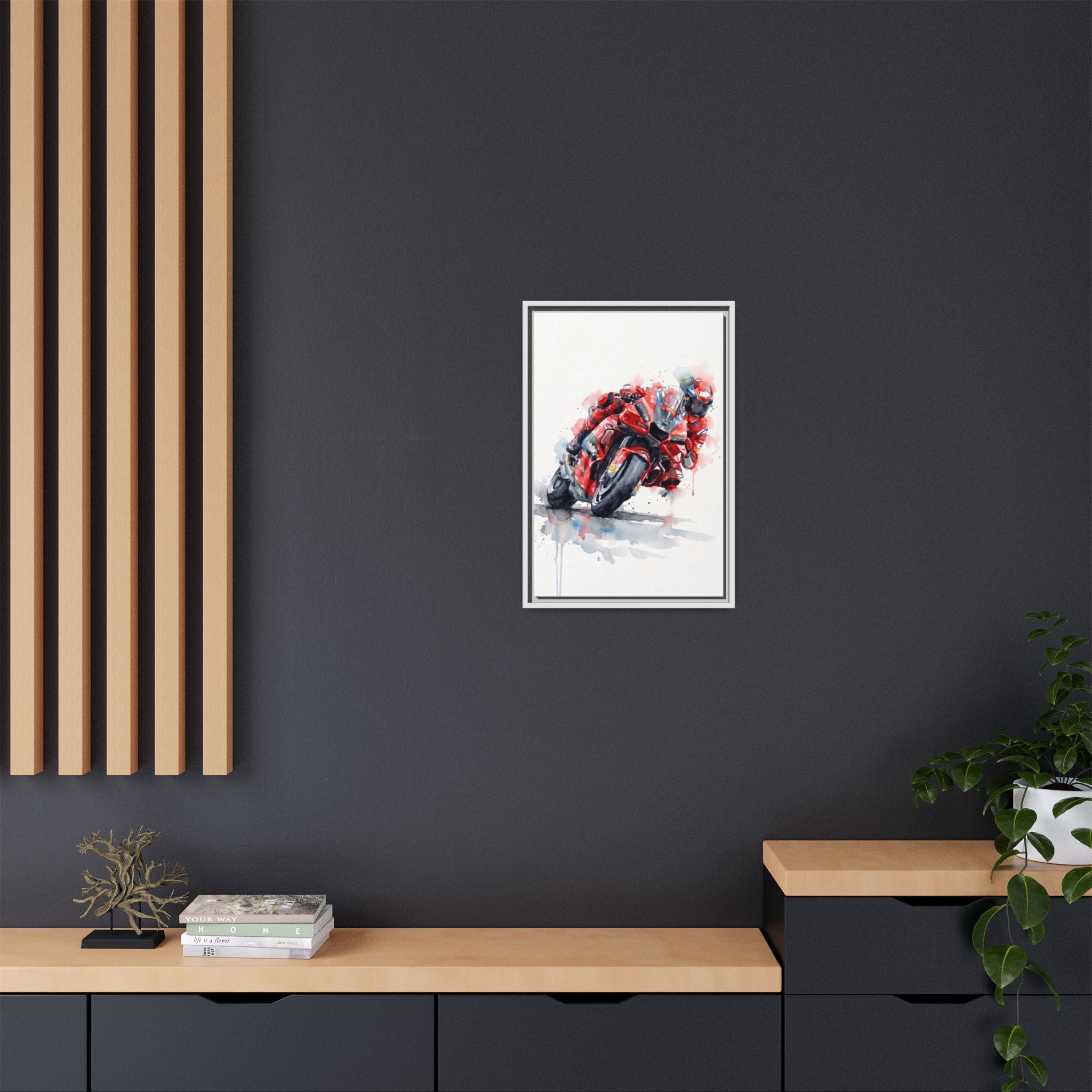 MotoGP Watercolor Print — Matte Framed Canvas