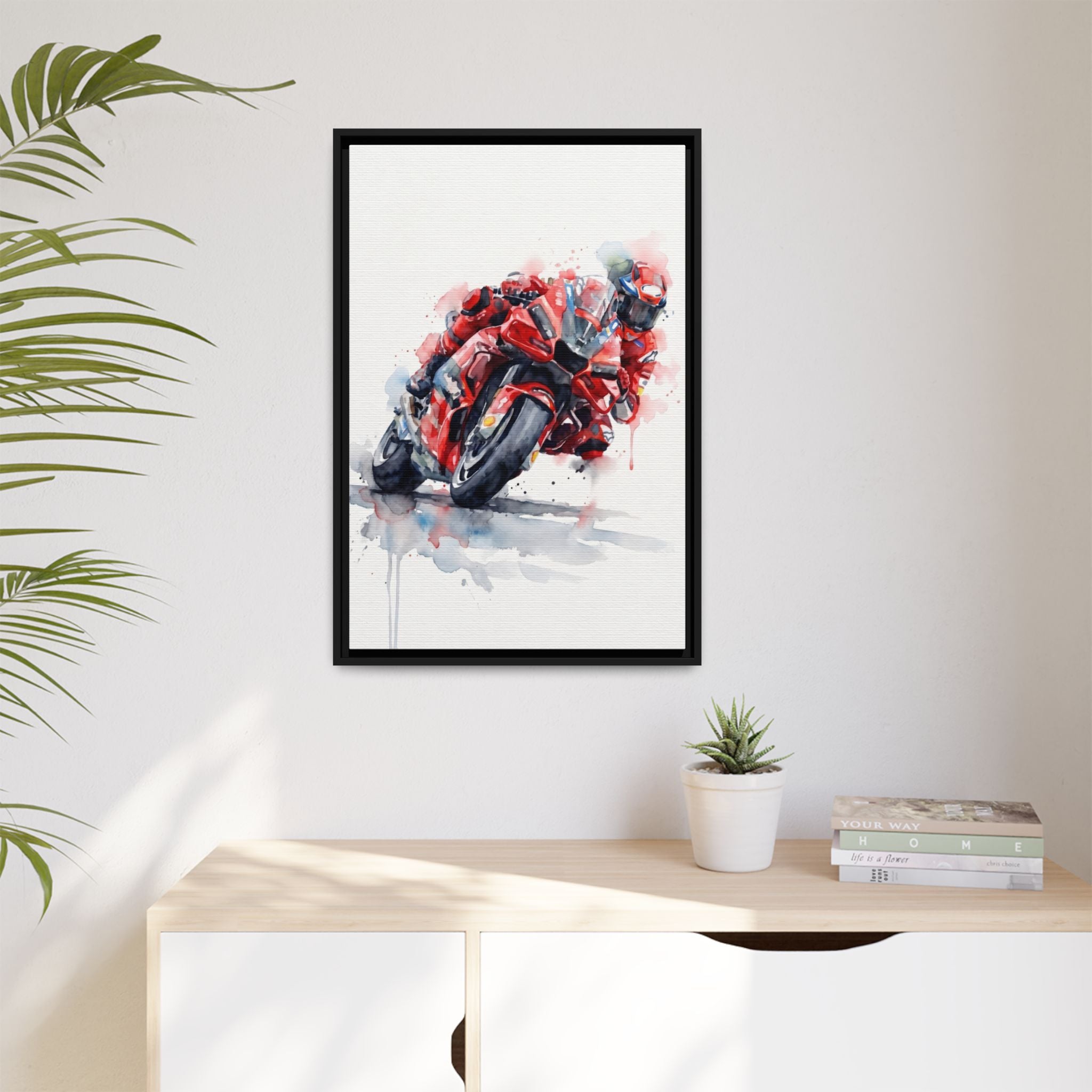 MotoGP Watercolor Print — Matte Framed Canvas