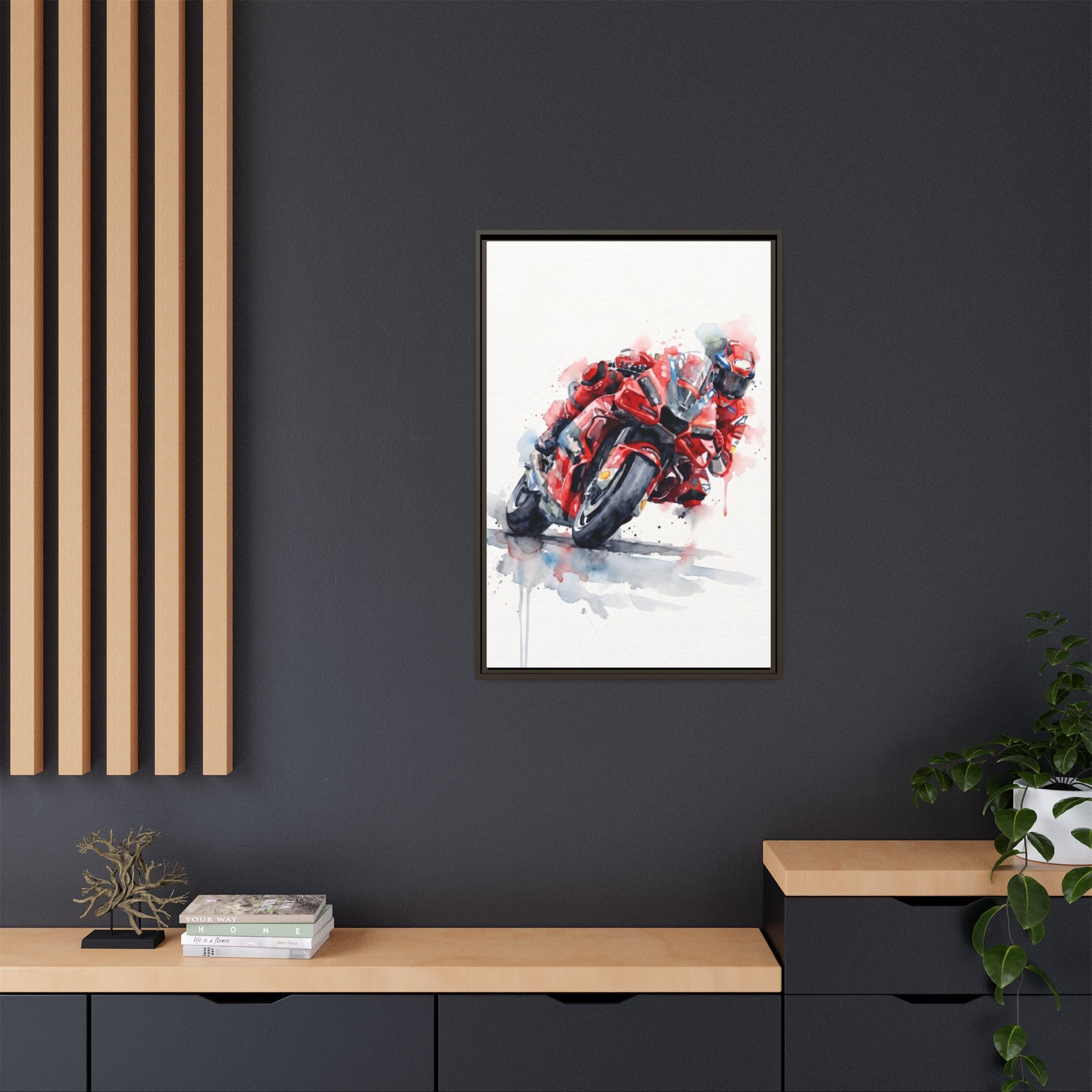 MotoGP Watercolor Print — Matte Framed Canvas