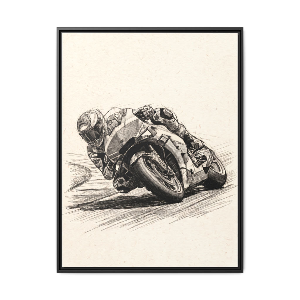 Motorcycle Racing Sketch Matte Canvas Print (Framed)
