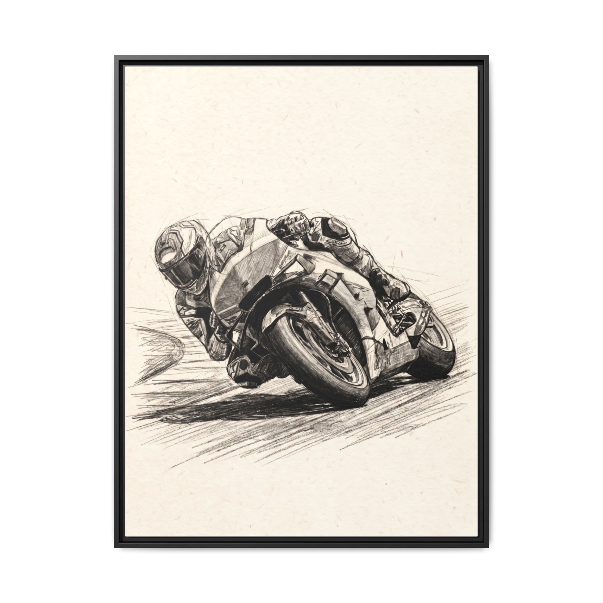 Motorcycle Racing Sketch Matte Canvas Print (Framed)