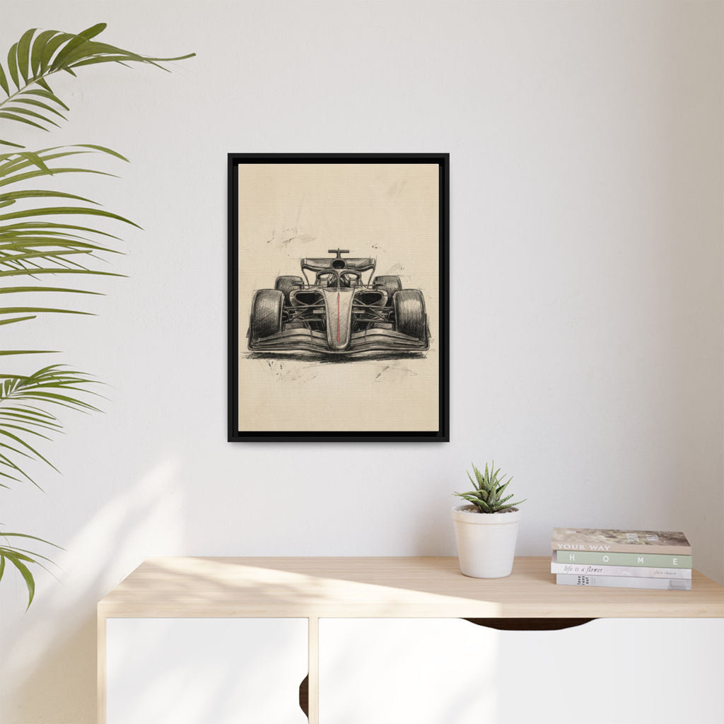 Hand-sketched F1 Race Car Matte Canvas Print — Framed Motorsport Wall Art