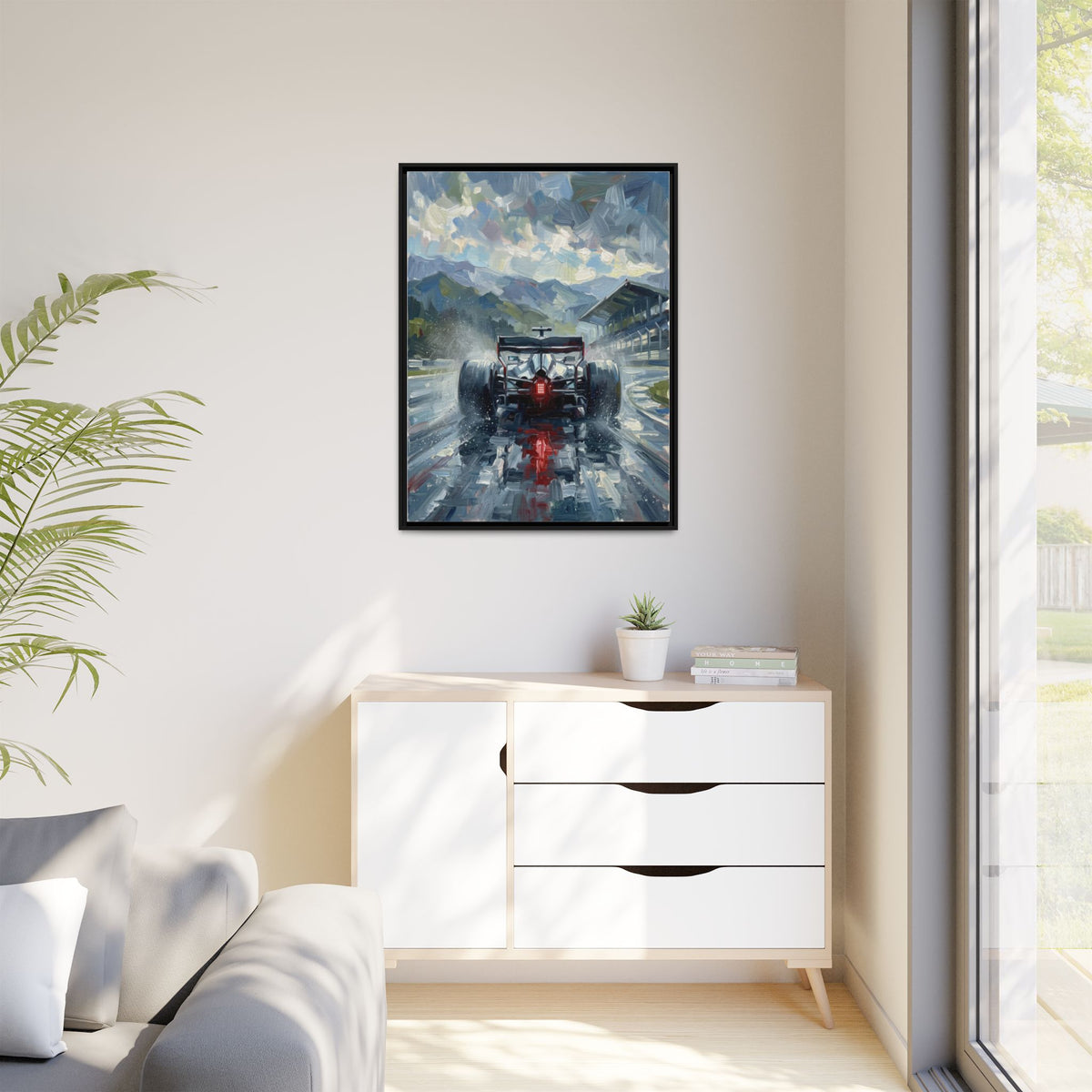 Formula One Wet Racing Car Matte Canvas Print – Framed Motorsport Wall Art