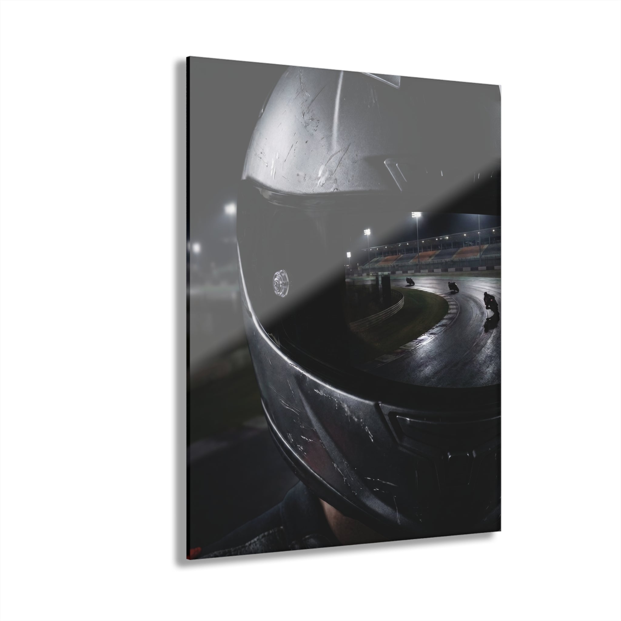 Racing Helmet Nighttrack Acrylic Print (French Cleat Hanging)
