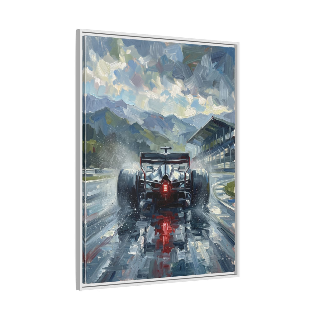 Formula One Wet Racing Car Matte Canvas Print – Framed Motorsport Wall Art