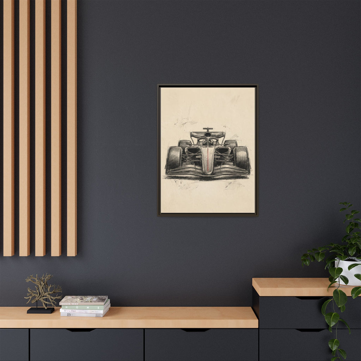 Hand-sketched F1 Race Car Matte Canvas Print — Framed Motorsport Wall Art