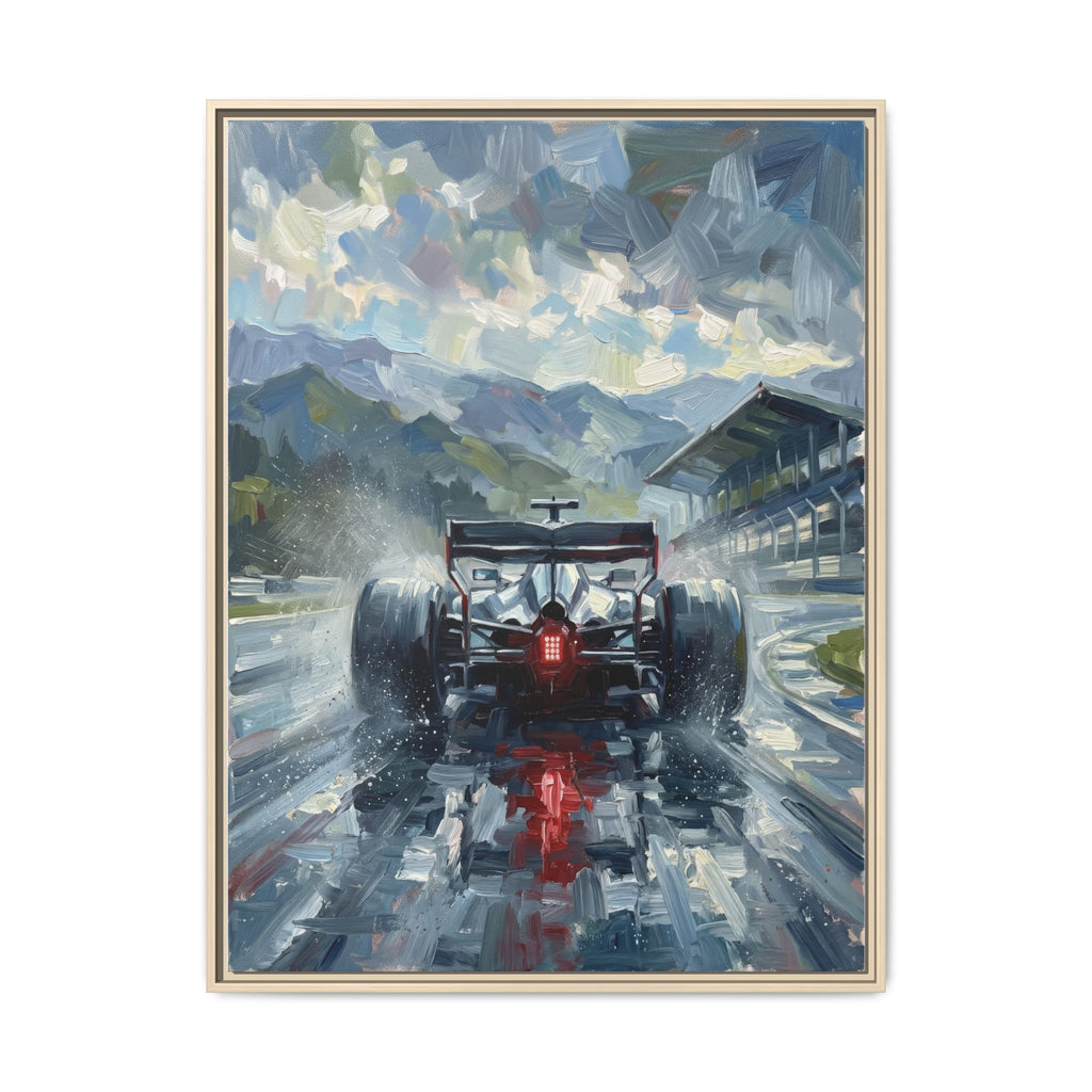 Formula One Wet Racing Car Matte Canvas Print – Framed Motorsport Wall Art