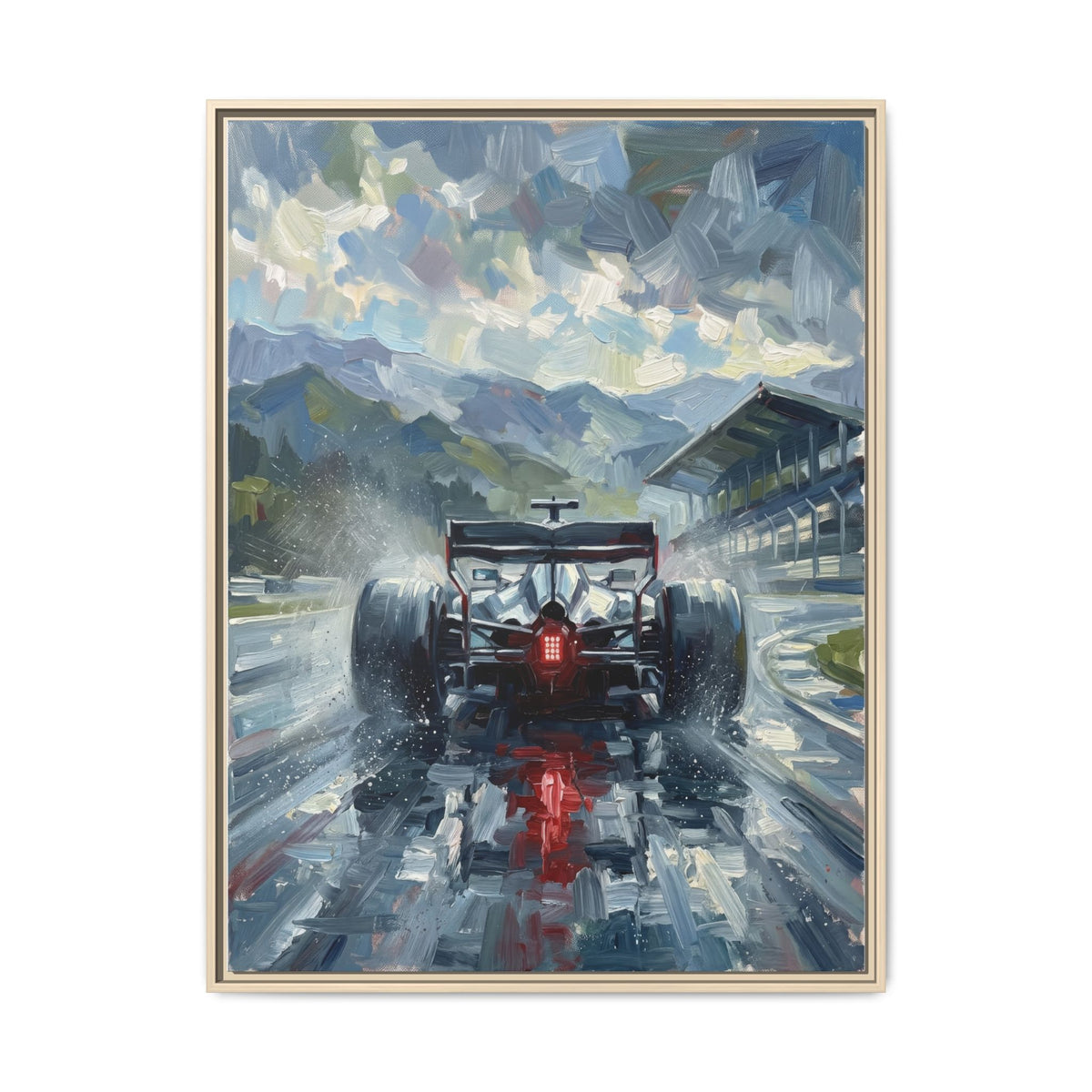 Formula One Wet Racing Car Matte Canvas Print – Framed Motorsport Wall Art