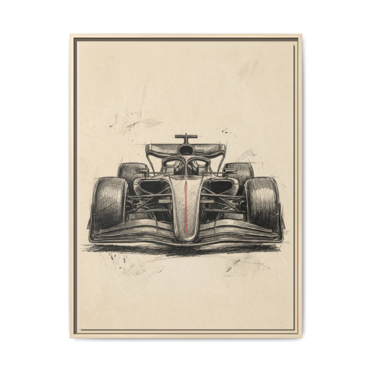 Hand-sketched F1 Race Car Matte Canvas Print — Framed Motorsport Wall Art