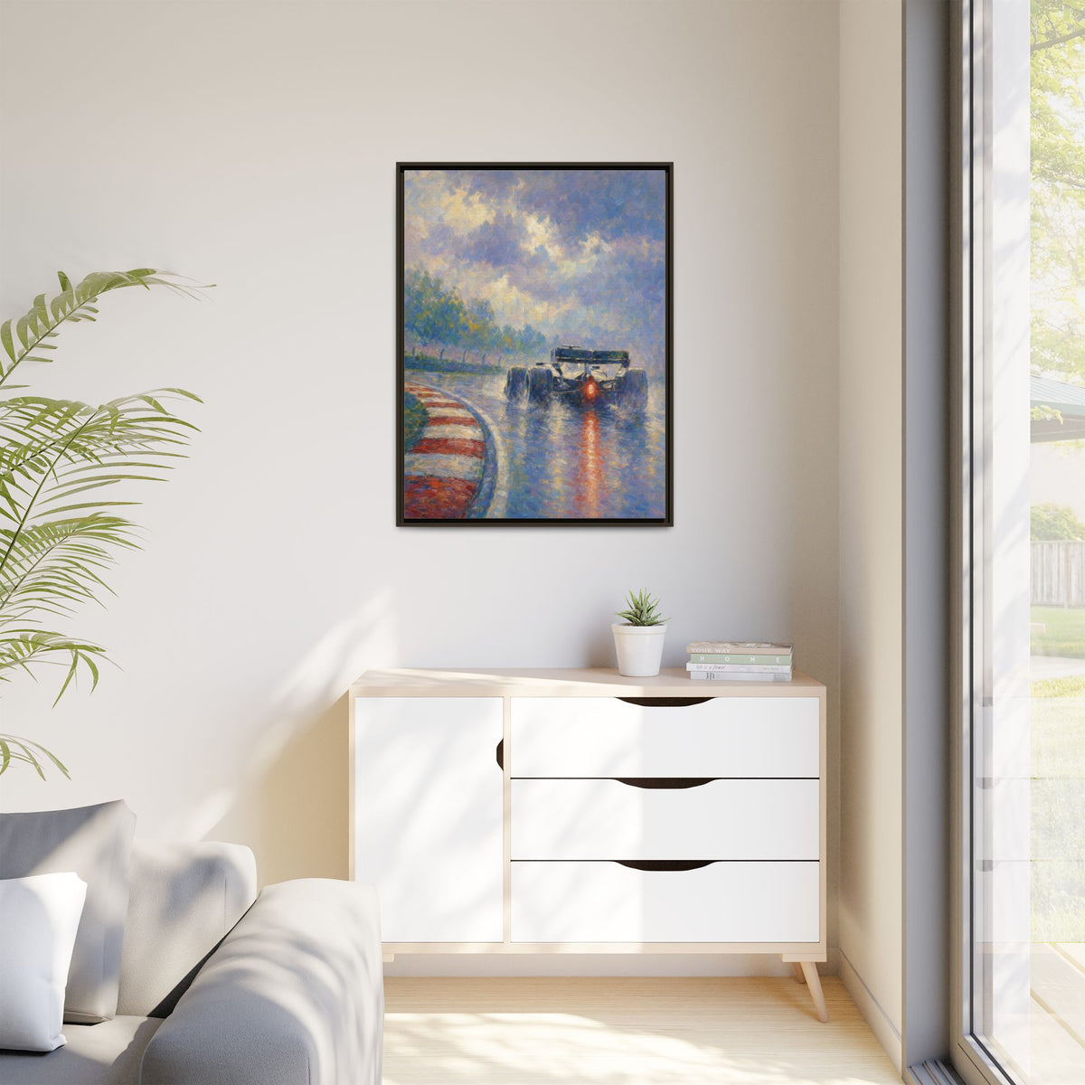 Impressionist F1 Wet Race Wall Art — Framed Matte Canvas