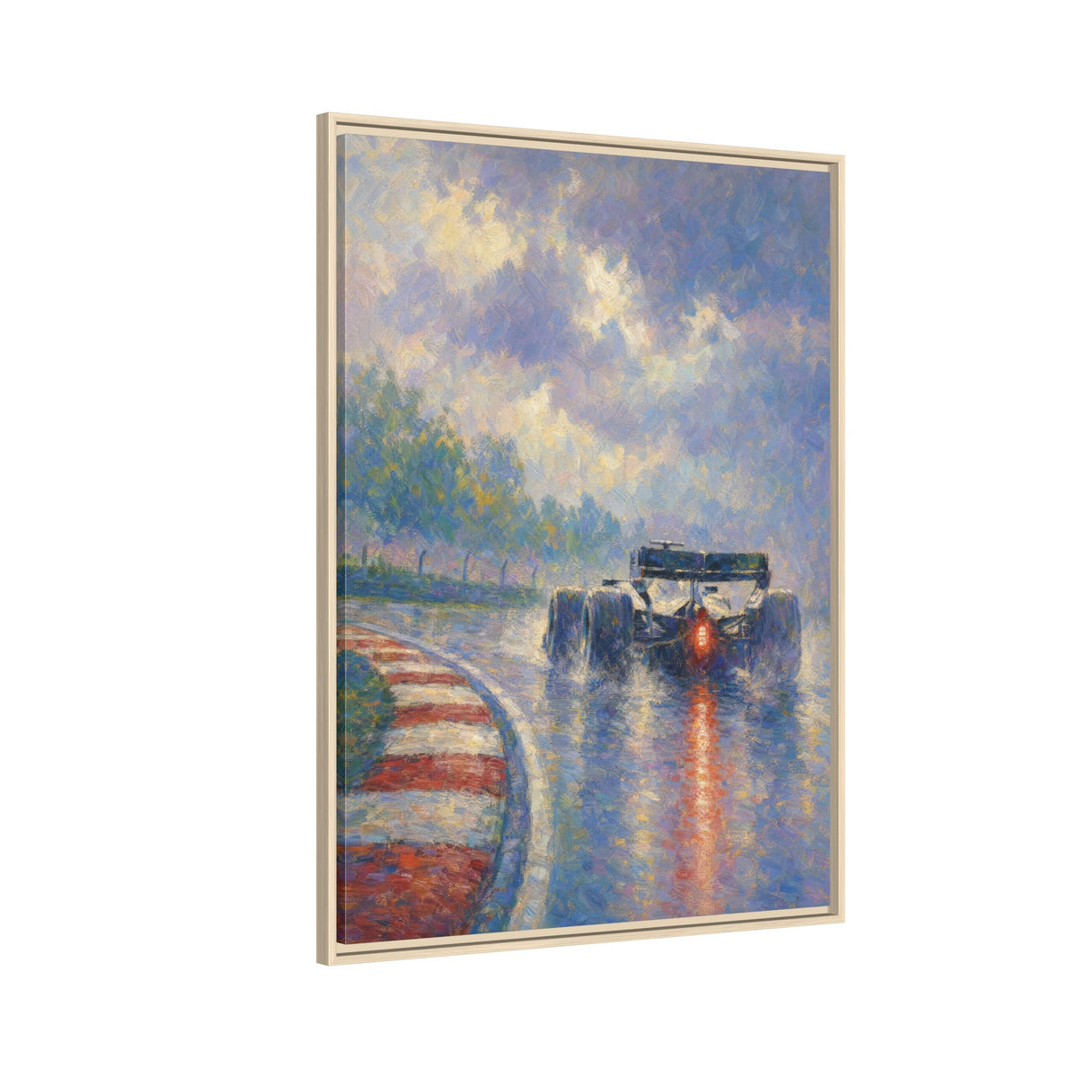 Impressionist F1 Wet Race Wall Art — Framed Matte Canvas