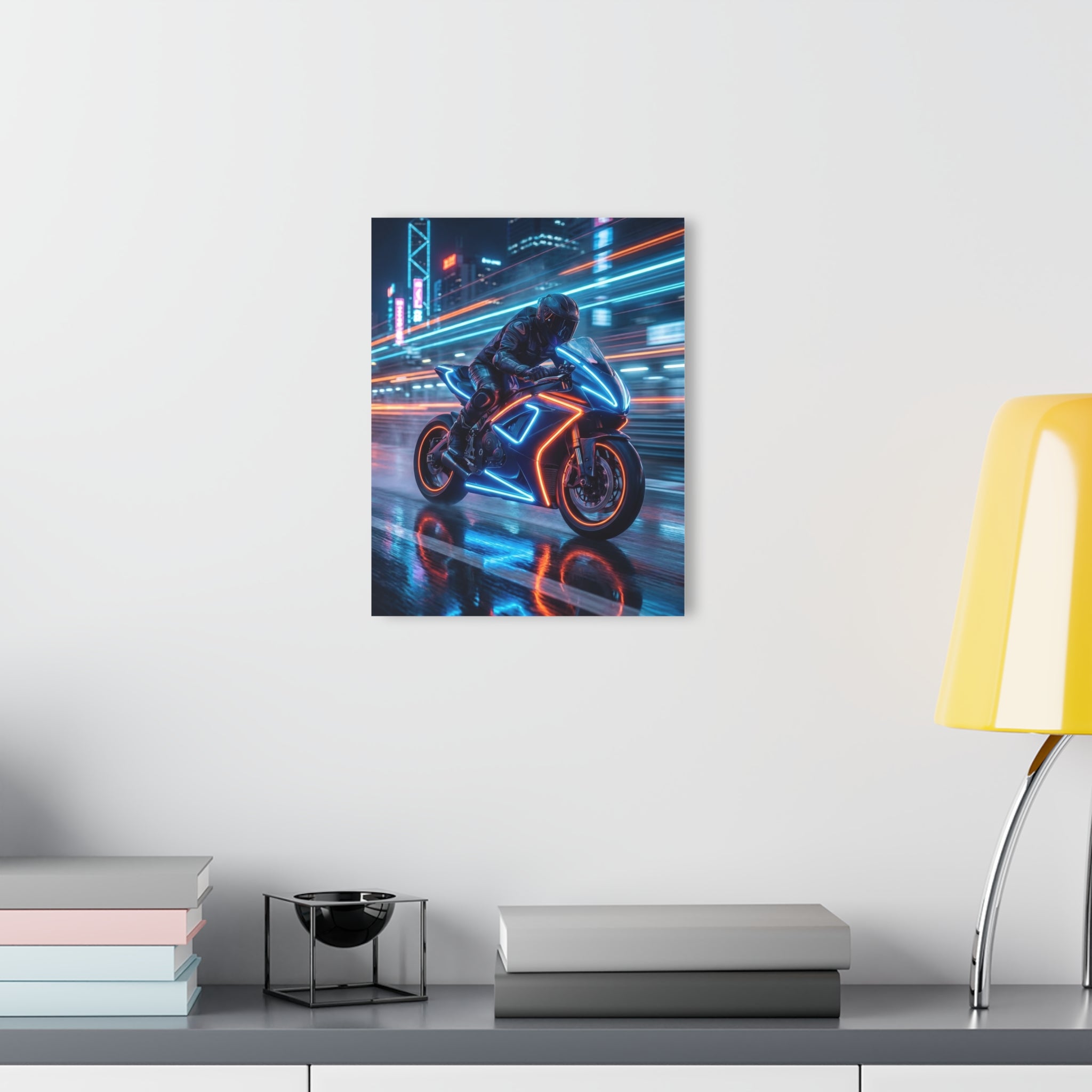 Neon Cyberbike Acrylic Print — Motorcycle Wall Art (French Cleat Hanging)