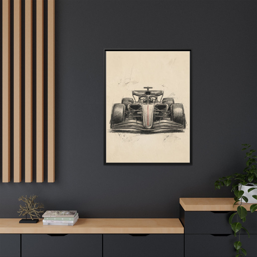 Hand-sketched F1 Race Car Matte Canvas Print — Framed Motorsport Wall Art
