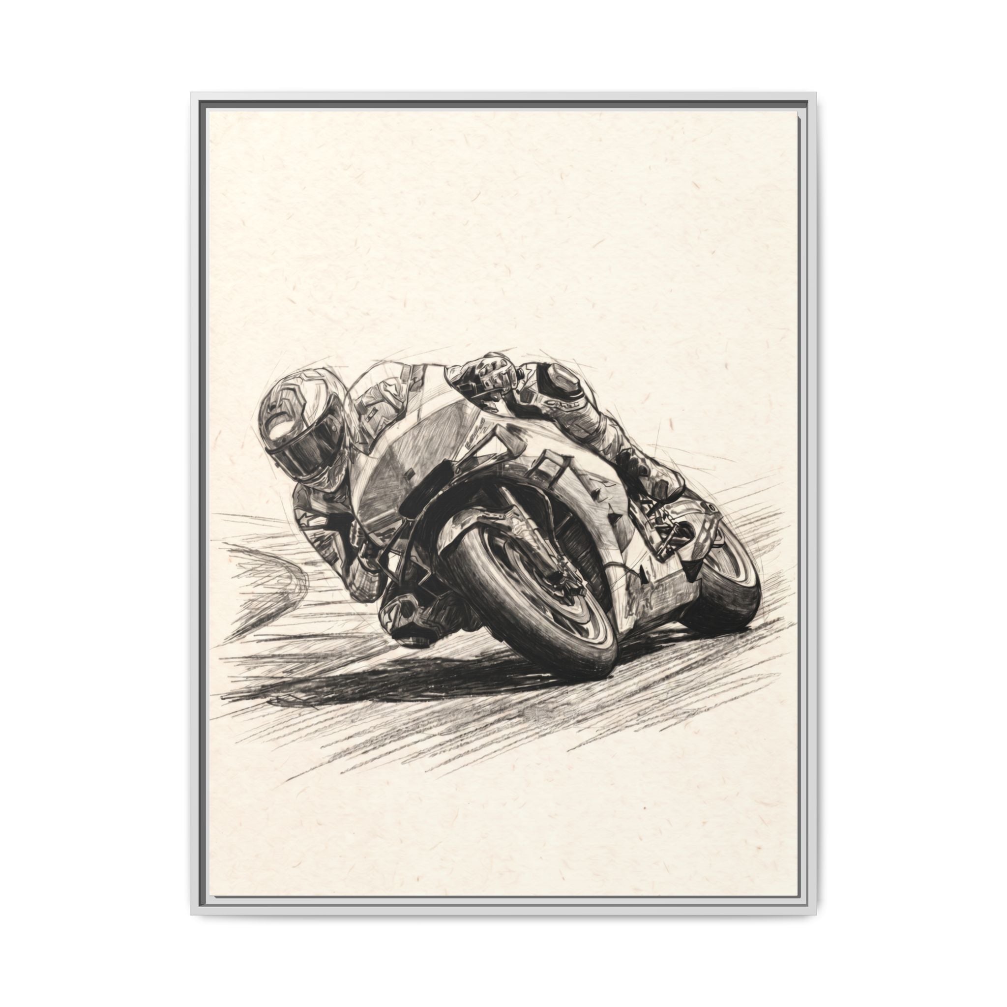 Motorcycle Racing Sketch Matte Canvas Print (Framed)