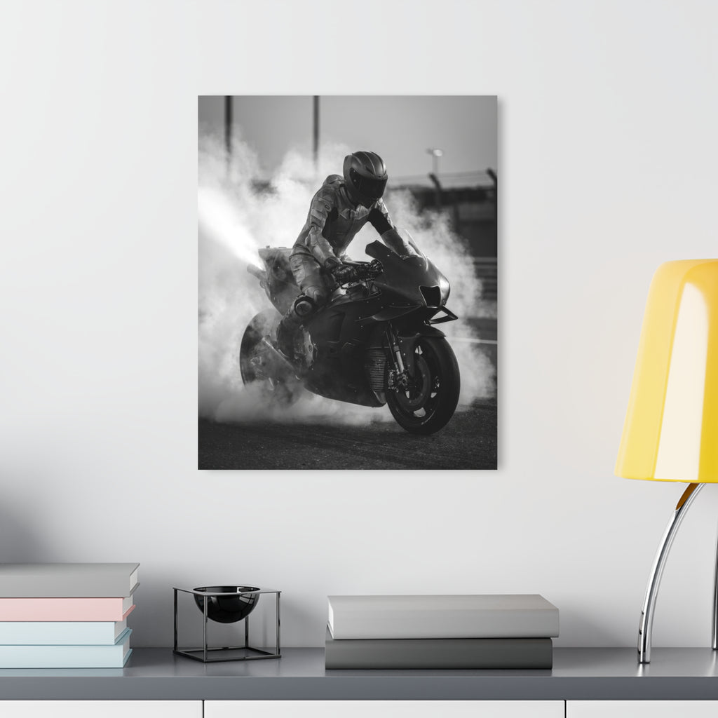 MotoGP Burnout Acrylic Print - Black & White Sportbike Wall Art (French Cleat Hanging)