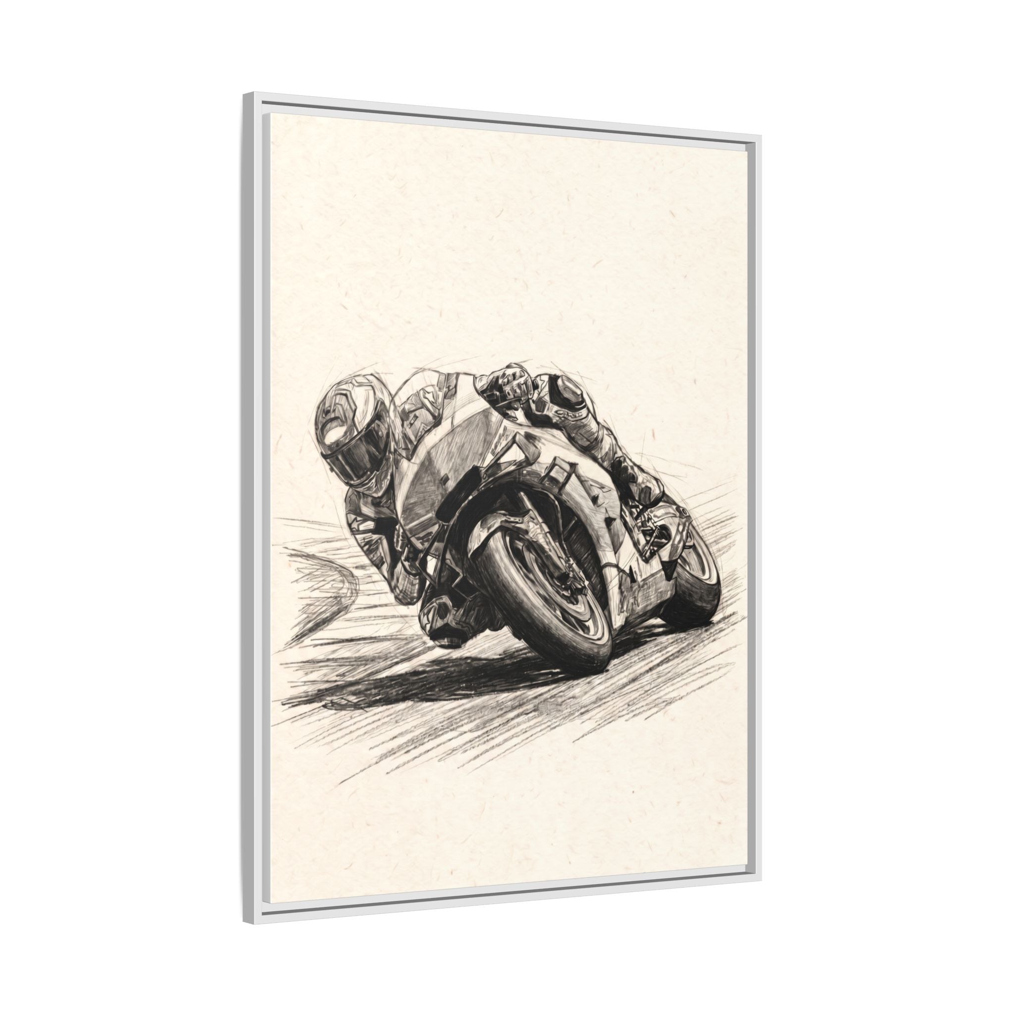 Motorcycle Racing Sketch Matte Canvas Print (Framed)