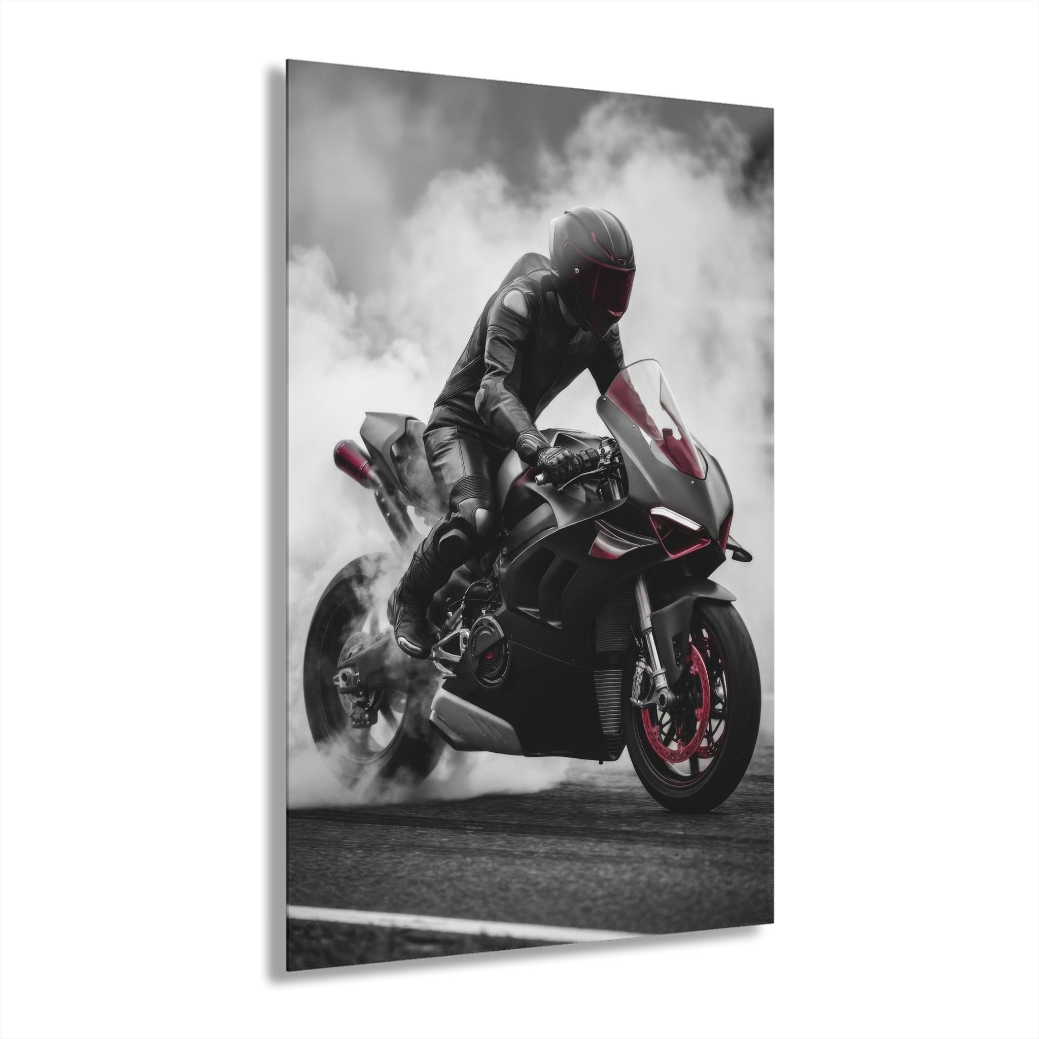 Sport Bike Acrylic Print — Motorcycle Burnout Wall Art (French Cleat Hanging)
